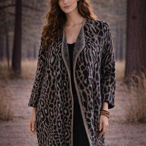 Joie Berit Cardigan Mohair Wool Animal Leopard Print Grey Open Front Sweater M